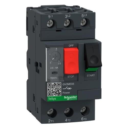 GV2M08 GV2ME08 GV2-ME08 Motor circuit breaker, TeSys GV2, 3P, 2.5-4 A, thermal magnetic, screw clamp terminals