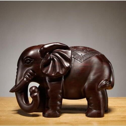 Ebony Wood Carving Elephant Ornament Solid Wood Carving Furniture Porch Office Decoration Crafts