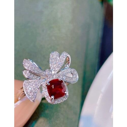LR Ruby Ring Fine Jewelry Solid 18K Gold Nature Red Ruby 1.18ct Diamonds Rings for Women Fine Presents