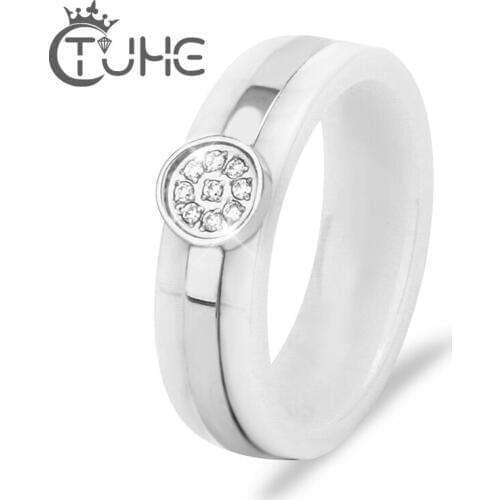 Healthy Ceramic Ring Women Girls Jewelry Crystal Black White Color Wedding Party Ring Alloy Jewelry Christmas Gift Wholesale