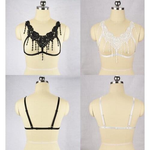 Lace Tassel Bra Open Chest Cage Bra Harajuku Body Harness Belt Cupless Bra Pole Dance Underwear Erotic Nightclub Lingerie O0352