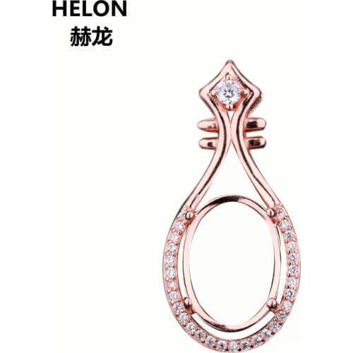 925 Sterling Silver Women Pendant 10x14mm Oval Cabochon Semi Mount Pendant Setting Cubic Zirconia CZ Fit Amber Turquoise Setting