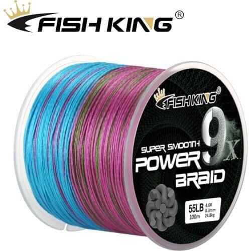FISH KING 100M 9 Strands Multifilament Braided Fishing Line 20-100LB 9-45KG Multicolor PE Line Fly Fishing Cord