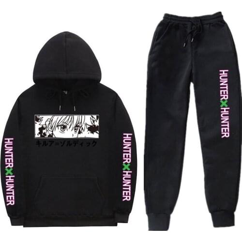 Mens and Womens Hoodie Sets Trendy Anime Hunter X Hunter Killua Hoodie Hooded Sweatshirt +sweatpants Boys Clothing Two Pieces