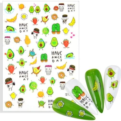 2021 Newest 3D Stickers for Nails Cartoons Fruit Pineapple Avocado Banana Nail Sticker Foil Adhesive Decals Nail Art Decorations