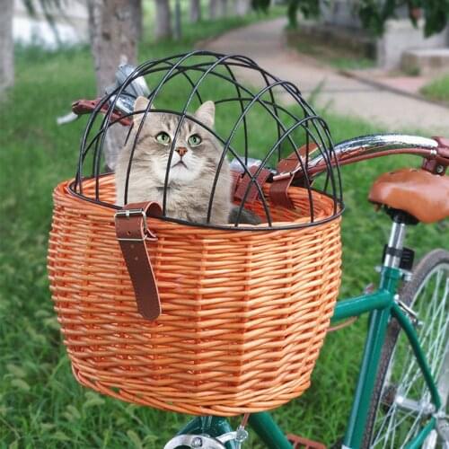 2021 New Cat Dog Bicycle Front Handlebars Basket Pets Seat Wicker MTB Road Bike Basket Pet Cat Dog Carrier Cycling Accessories