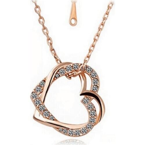 The new style of the Korean edition of the double heart cross crystal pendant necklace girl