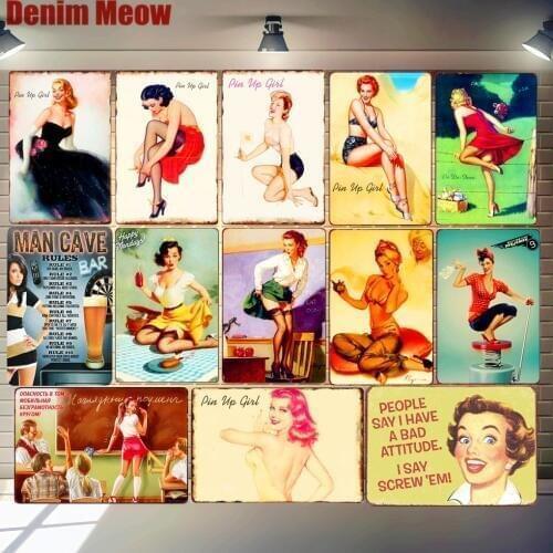 Pin Up Girls Vintage Metal Poster Sexy Lady Tin Signs American Art Painting Cafe Pub Bar Club Casino Wall Home Decoration MN121