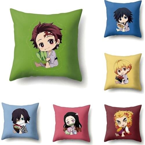 Ghost Killing Blade Pillow Plush Toy Kamado Tanjirou Hashibira Inosuke Cartoon Pillow Case Sofa Household Plush Pillow 45x45cm