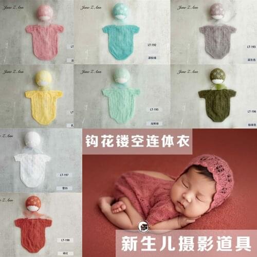 Newborn photo props baby hollow crochet clothes with hat photography clothing twins clothing multi-colors