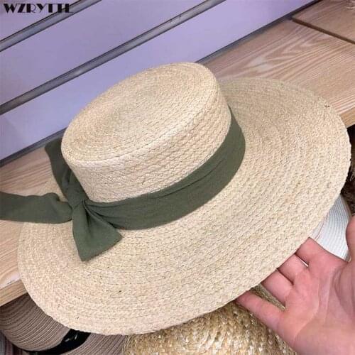 Women Raffia Hats Girl Elegant Ribbon bow Wide Brim Sun Hat Ladies Floppy Summer Straw Hat Kentucky Derby Visor Cap UV Beach Hat