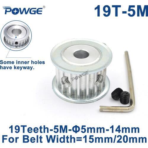 POWGE 19 Teeth HTD 5M Synchronous Timing Pulley Bore 5/6/6.35/7/8/10/12/14/15/17/19/20mm for Width 15/20mm HTD5M 19T 19Teeth