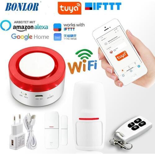 Tuya Smart WiFi Home Security Alarm System 433MHz Wireless Strobe Siren Alarm Compatible With Alexa Google Home IFTTT Tuya APP