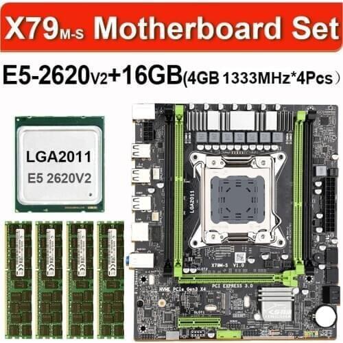X79 M-S motherboard set with Xeon E5 2620 V2 LGA2011 4x4GB=16GB 1333MHz DDR3 10600 ECC REG memory MATX SATA NVME M.2 SSD