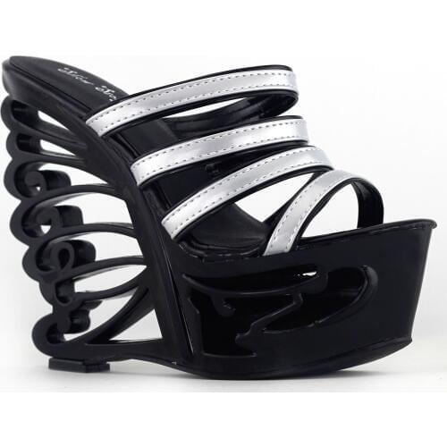 LF51802 SHOW STORY Two Tone Strappy Wedding Wedge Butterfly Heel Mule Slide Sandals Shoes