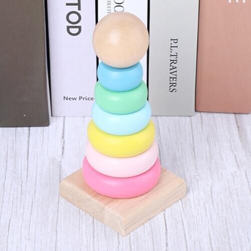 Warm Color Rainbow Stacking Ring Tower Stapelring Blocks Kids Wooden Montessori Educational Teaching Aids Toddler Baby Game Toys