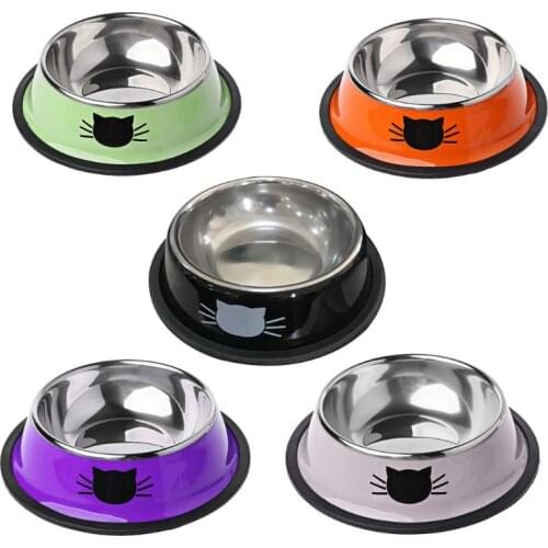 Thick Non-slip Cat Dog Food Bowl Foods Utensils Single Stainless Steel Pet Bowls For Cats And Puppies Drop Ship