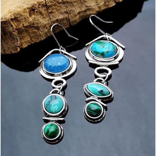 Vintage Ethnic Hanging Dangle Drop Earrings Long Resin Stone Earring for Women Wedding Jewelry Ornaments Accessories O4D313