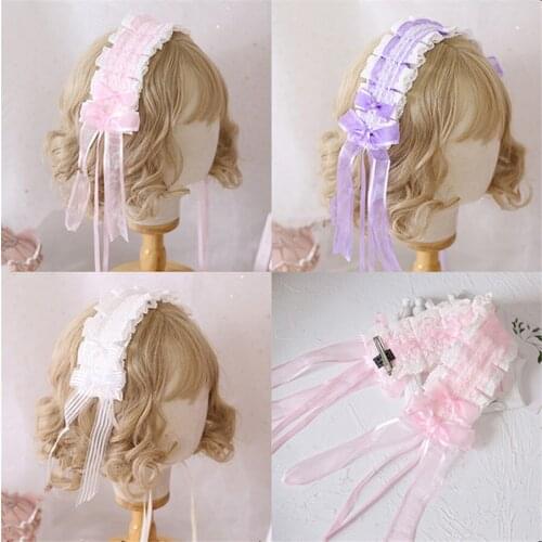 Japanese Sweet Lolita Headband Female Lace Trim Bowknot Headwear Cosplay Hairpin Accessories B1582