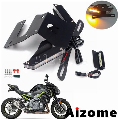 Motorcycle LED Tail Tidy License Plate Holder For KAWASAKI Z 900 2017-2021 W/ Motorcycle Flashing Turn Signal Lights