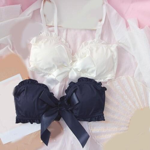1 set White/ Black France Style Girls Retro Bowknot Underwear Student Kawaii Bra Underpant Suit Girl Christmas Gift