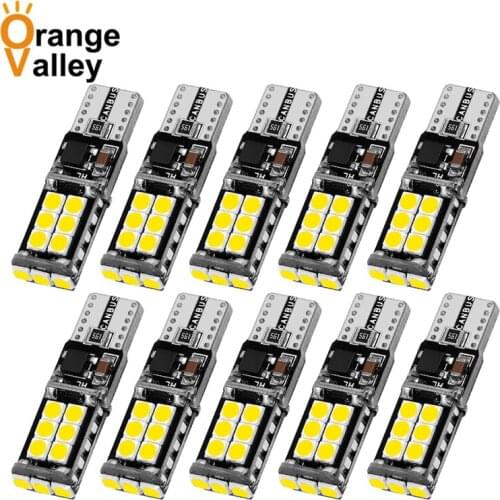 10PCS Car LED T10 Led Canbus W5W Led Bulbs 168 194 15 SMD 3030 LED Dome Reading Lamp Interior Lights Auto DC 12V