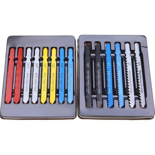 14pcs Colorful Assorted Metal Steel T-shank Jigsaw Blade Tool Set Fitting For Plastic Wood Aluminum Faster Cutting Saw Blades