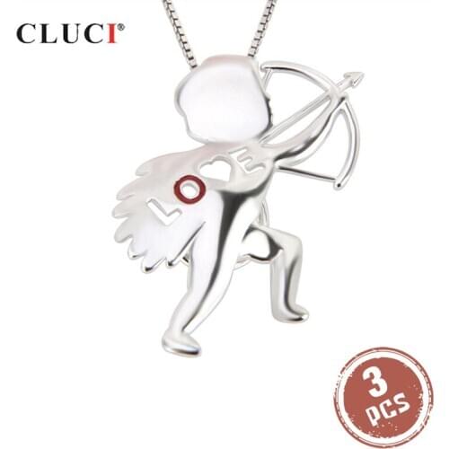 CLUCI 3pcs 925 Sterling Silver Romantic Love Cupid Valentines Day Gift for Women Silver 925 Pealr Locket Pendant SC181SB