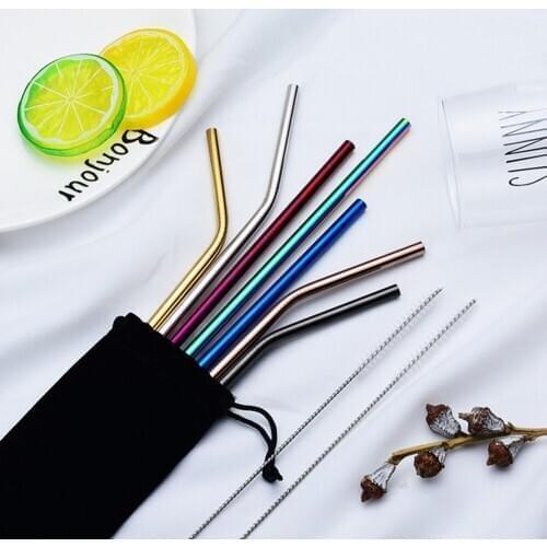 5pcs/set of reusable 304 stainless steel straws, sturdy straight and curved metal straws with cleaning brush, party accessories
