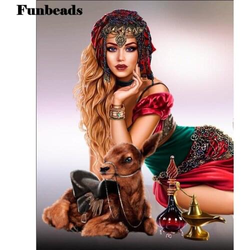5d cross stitch diamond embroidery Beauty girl and deer diamond painting square round drill diamond mosaic art home decor FF064