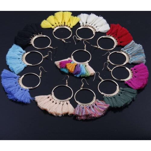 Bohemia Vintage Tassel Earrings for Women Colorful Cotton Tassel Statement Earrings Female Jewelry