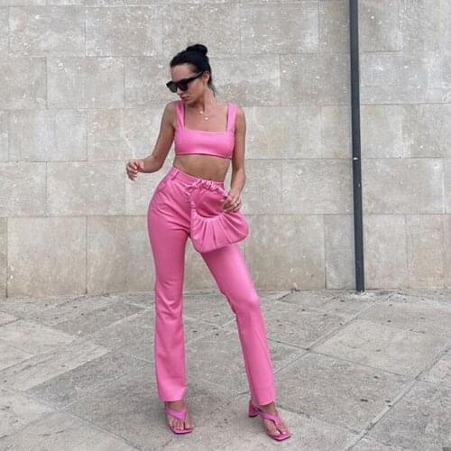 Faux Leather Pants with Pocket Zipper Button Solid Color Elastic High Waist Pants Women Autumn Fashion Y2k Long Trousers PU