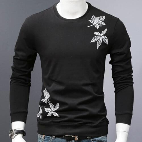 Leaves Printed Black Crewneck Sweatshirt Men Autumn Casual Cotton Tracksuit Streetwear Oversized Mens Clothes
