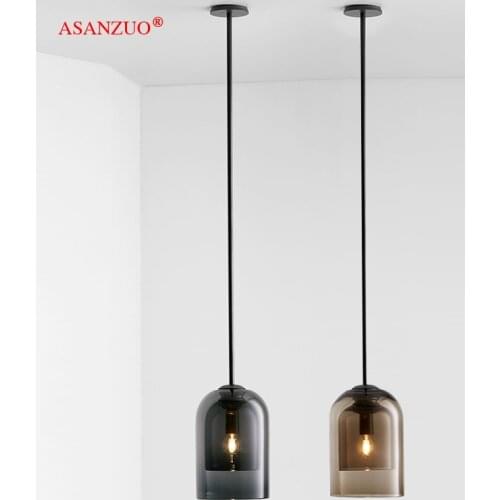 Black glass pendant lights single head simple Modern living room bar pendant lamp Nordic retro Restaurant hanging lamp