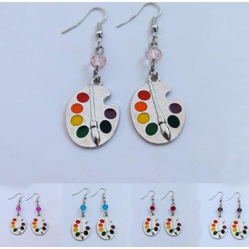 HOT / Palette Earrings Colored Crystal Beads Earrings Artist Earrings Wonderful Silver Bright Artist Palette Earrings