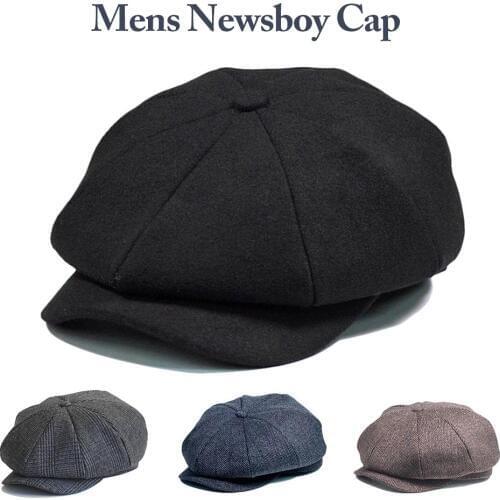 2019 New England Style Vintage Newsboy Cap Men Octagonal Hat Casual Navy Plaid Autumn Winter Painters Beret Caps