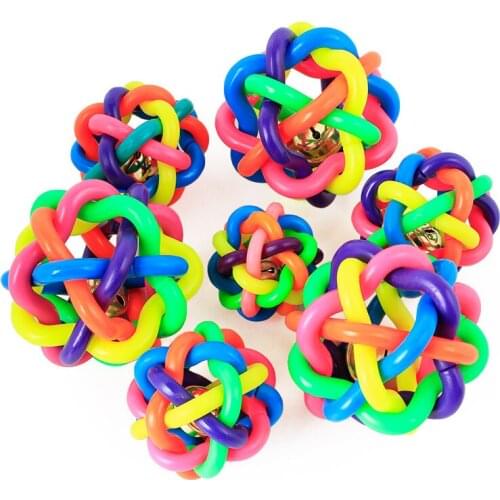 Colorful Rainbow Pet Bell Ball Dog Toy Cat Toys Pet Dog Ball Bell Chew Toys Play Teeth Training Pet Products