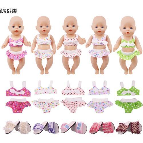 Doll Clothes 5 Styles 1 Set/2Pcs With Free Bowknot Swimsuits 18 Inch American Doll & 43 Cm Baby Doll For Generation Girl`s Toy