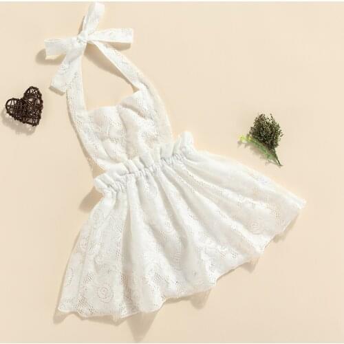 Lovely Newborn Baby Girls Lace Floral Halter Romper Dress Exquisite Ruffle Sweet Princess Sleeveless Summer Toddler Sunsuit