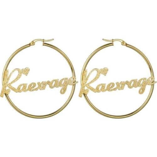 Fashion Frosted Name Large Hoop Earrings Personalized Custom Initial Name Gold Plated Stainless Steel Jewelry Earrings for Women