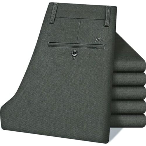 Men Bamboo Fiber Army Green Casual Pants 2021 Autumn And Winter New Business Straight Loose Stretch Trousers Male Brand Clothes