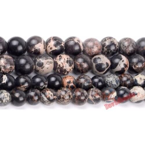 Natural Stone Black Sea Sediment TurquoiseImperial Jaspers Round Loose Beads 6 8 10MM 15" Pick Size For Jewelry