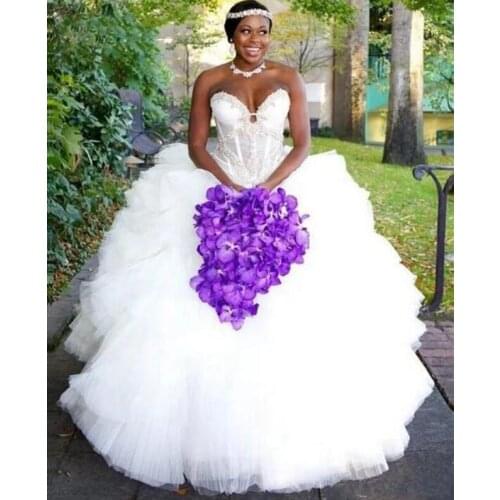 Ruffles Ball Gown Wedding Dresses Lace Appliques Ruched Long Bridal Gowns Plus Size Sweetheart Marriage Gowns Robe De Mariee