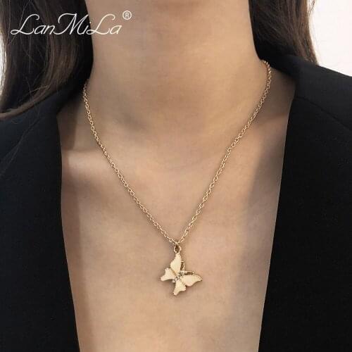 LanMiLa New 2021 Fashion Classic Gold Metal Plating Butterfly Pendant Thin Clavicle Chain O-chain Necklace For Women Jewelry