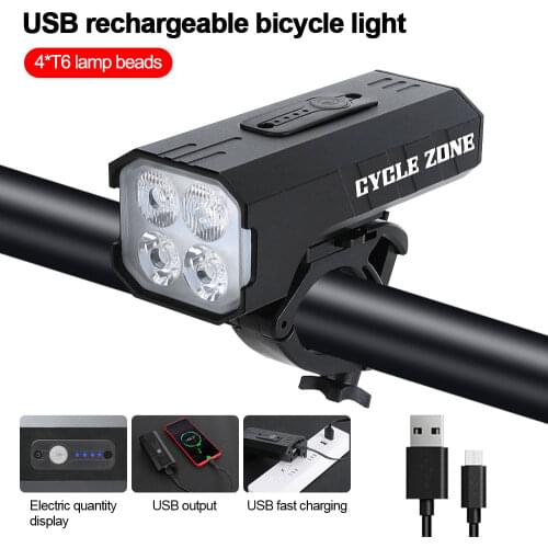 2000LM Front Bike Headlight 4*T6 LED USB Power Bank Bicycle Light Type-C Charging Bike Lamp with Built-in Battery