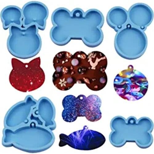 5 Pcs Pet Dog Hanging Tag Epoxy Resin Mold Circle Cats Dogs Bone Keychain Pendant Silicone Mould DIY Crafts Jewelry Casting Tool