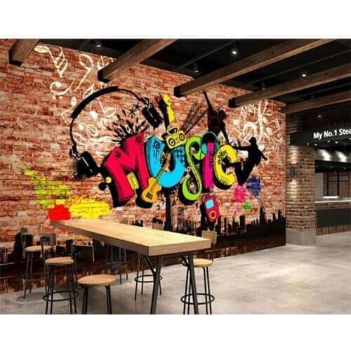 Custom 3D murals urban music art graffiti brick wall painting wallpaper home decoration living room sofa background wall