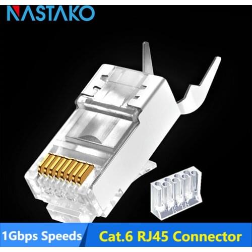 Cat6 RJ45 Connector RJ45 plugs 50U Gold-plated Cat6 Shielded RJ45 Connector 8P8C Ethernet Network Cable Cat.6 Modular Plugs