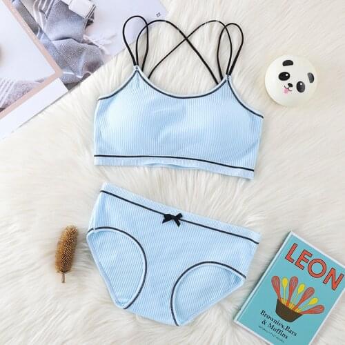 ATHVOTAR Sweet Bow Bra Set/2pcs Solid Color Beauty Back Wirefree Lingerie Seamless Cotton Thread Girls Bra Briefs Underwear Sui