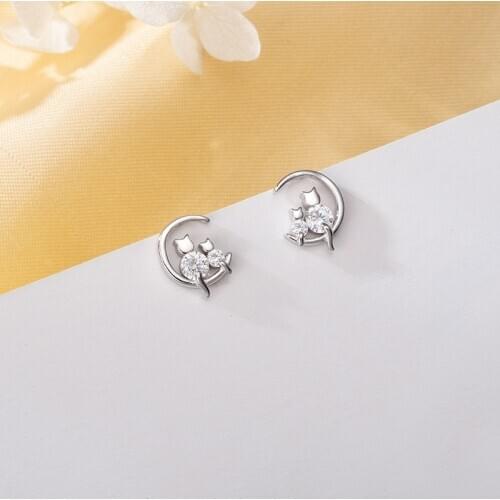 925 sterling silver moon cat earrings simple personality fresh student earrings for female hypoallergenic jewelry for women